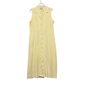 Y2K Emma James Linen Blend Maxi Dress 12 Buckle Back Lagenlook Sunny Yellow